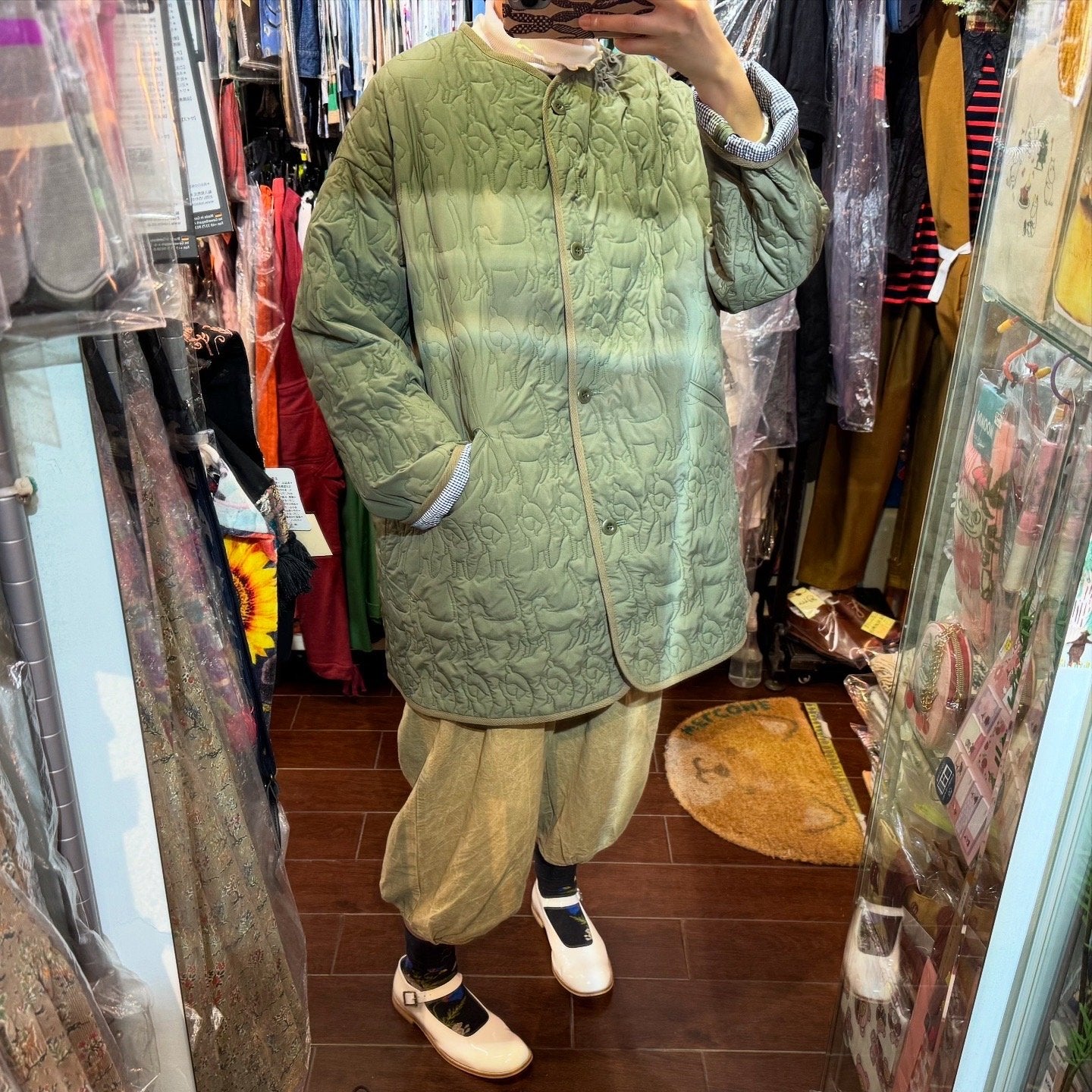 Sale- Haupia Dogs Embroidery Green Coat, made in Japan