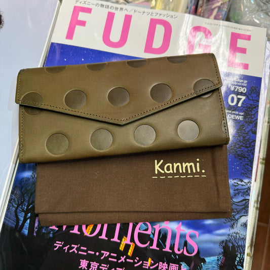 Kanmi Polka Green Leather Long Wallet, made in Japan