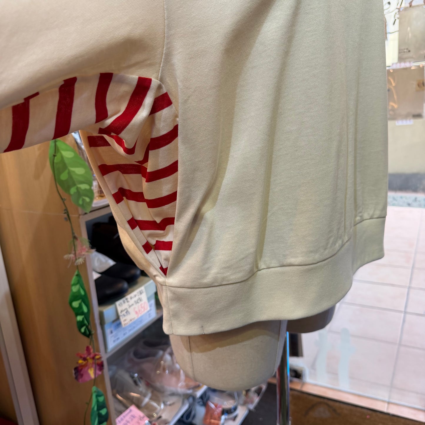 Munich Ivory X Red Striped Sweatshirt, made in Japan