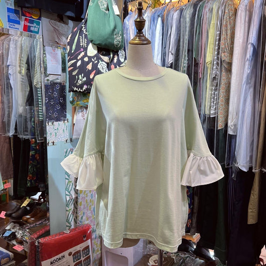 EXTRA20- Trois Apple Green Ruffles Top, made in Japan