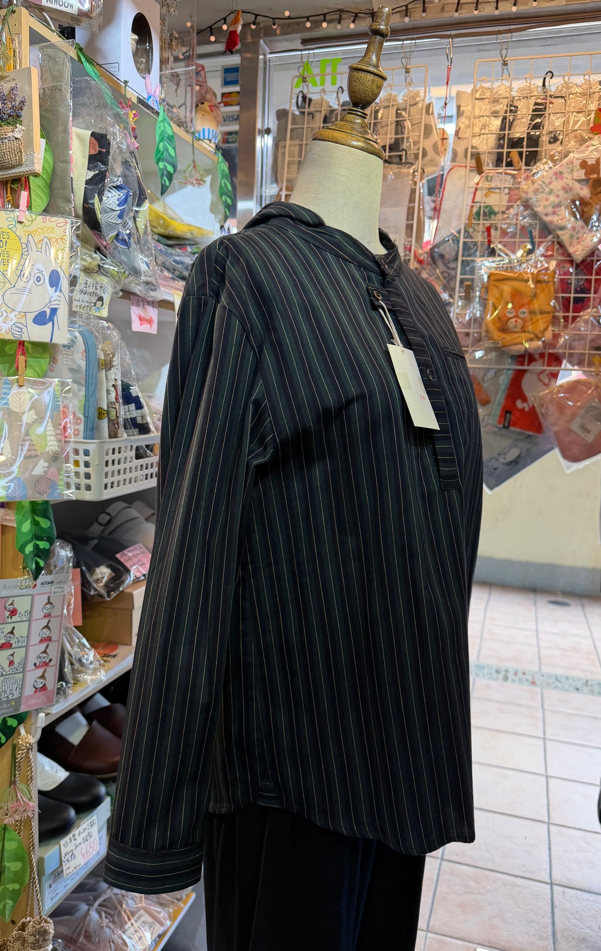 VM Green Striped Hoodie Blouse, made in Japan