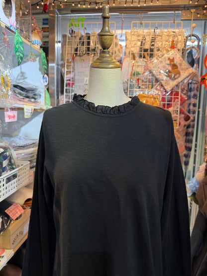 Days Frill Collar Black T-shirt, made in Japan