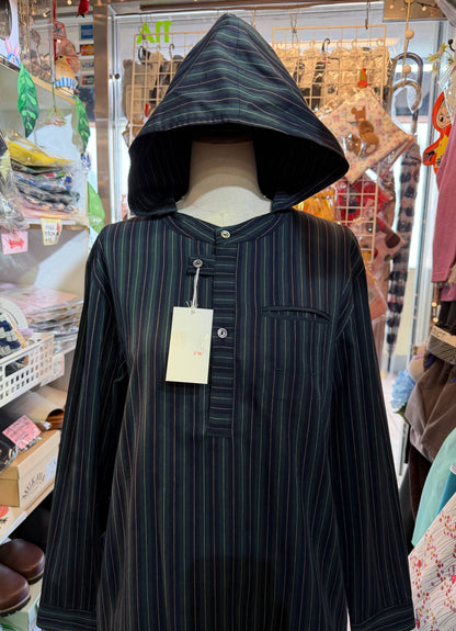 VM Green Striped Hoodie Blouse, made in Japan
