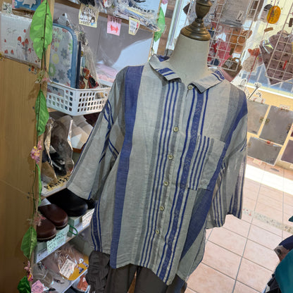Tumugu Striped Linen Cotton Shirt, made in Japan