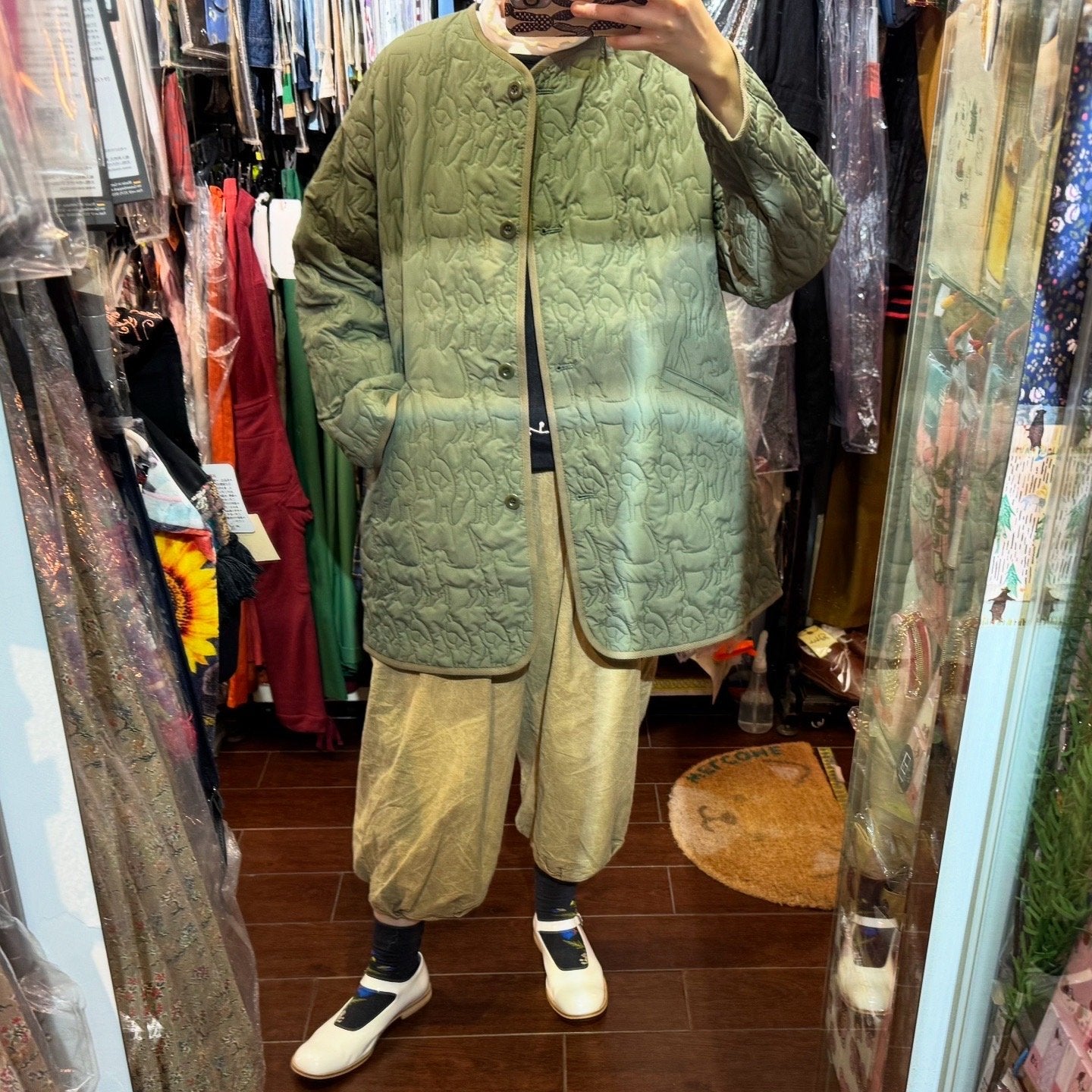 Sale- Haupia Dogs Embroidery Green Coat, made in Japan