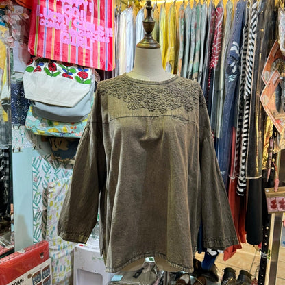 EXTRA30- Tanabana Brown Embroidery Top, made in India
