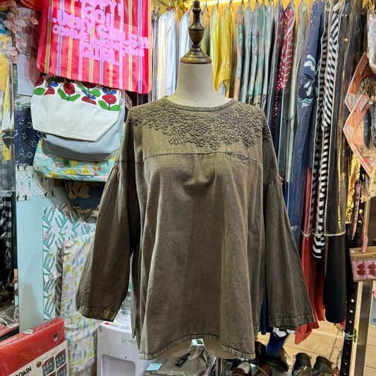 EXTRA20- Tanabana Brown Embroidery Top, made in India