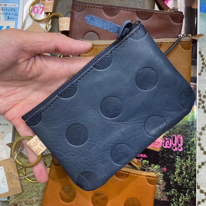 Kanmi Polka Leather Pouch, 6 Colors, made in Japan