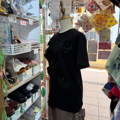 Iki 3D Cupra Embroidery Flower T-shirt, 2 Colors, size S, M, made in Japan