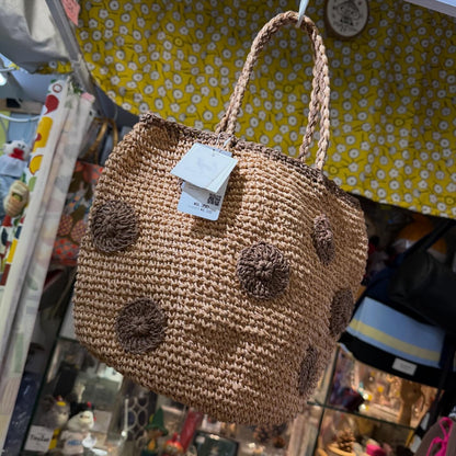 Ema Kuam Brown Polka Straw Bucket Bag, Handmade in Nepal