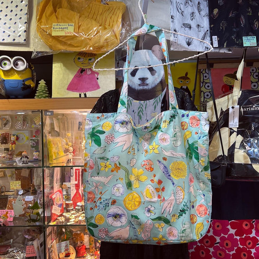 Handmade Floral Blue Tote Bag, Fabric from Japan