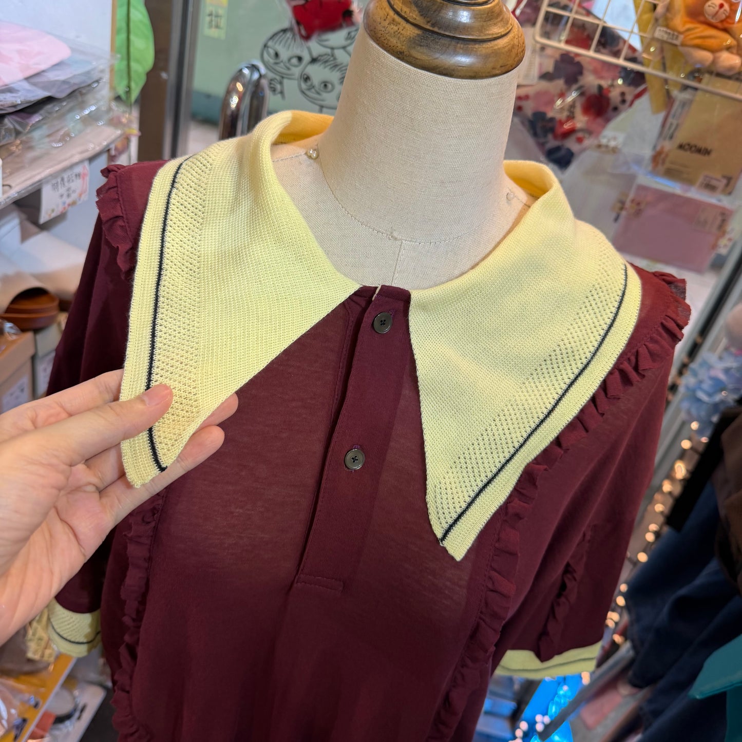Megmiura Wine Wavy Frill Polo Shirt, made in Japan, size 40