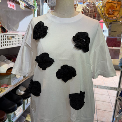 Iki 3D Cupra Embroidery Flower T-shirt, 2 Colors, size S, M, made in Japan