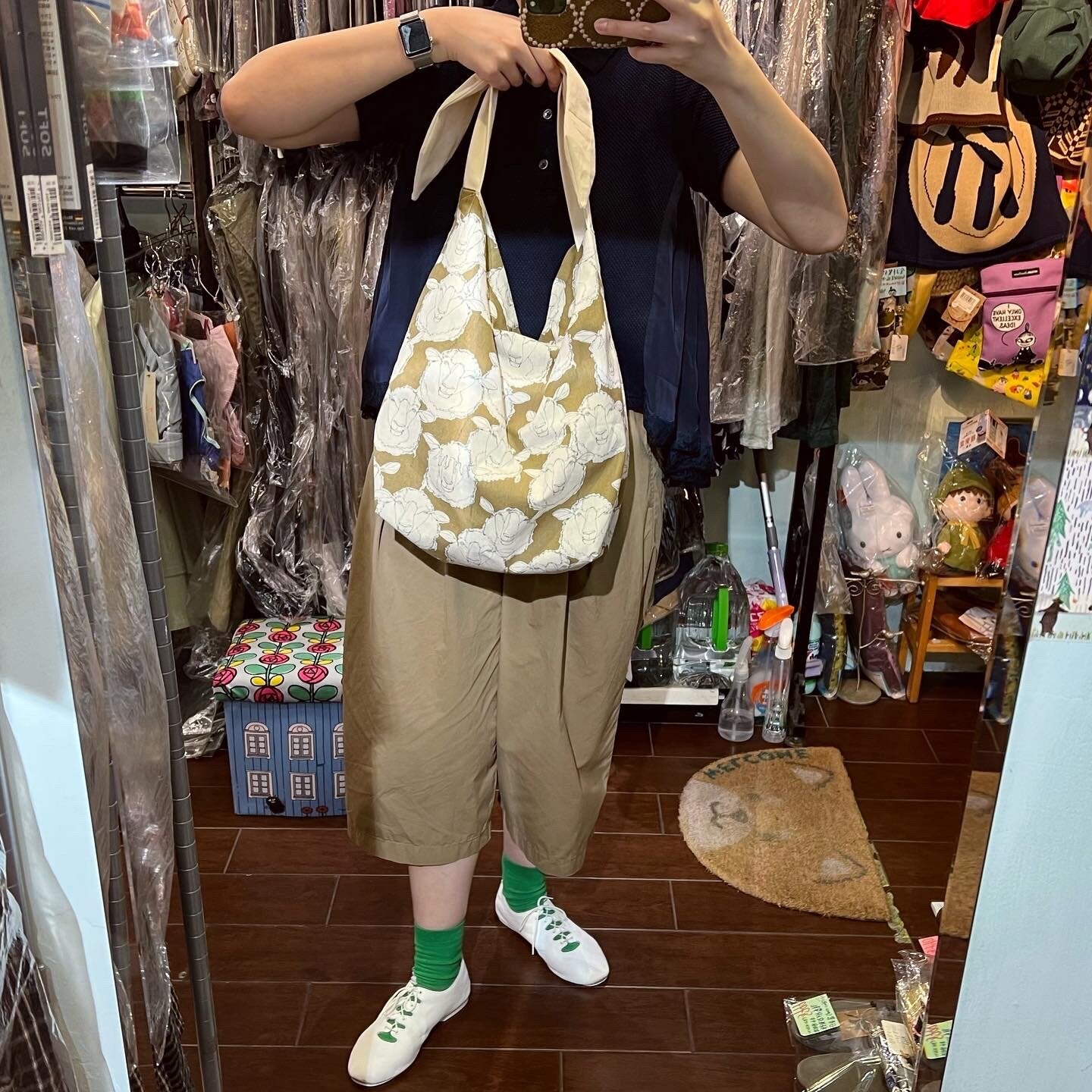 Handmade Sheep Brown Ribbon Bag, fabric from Japan