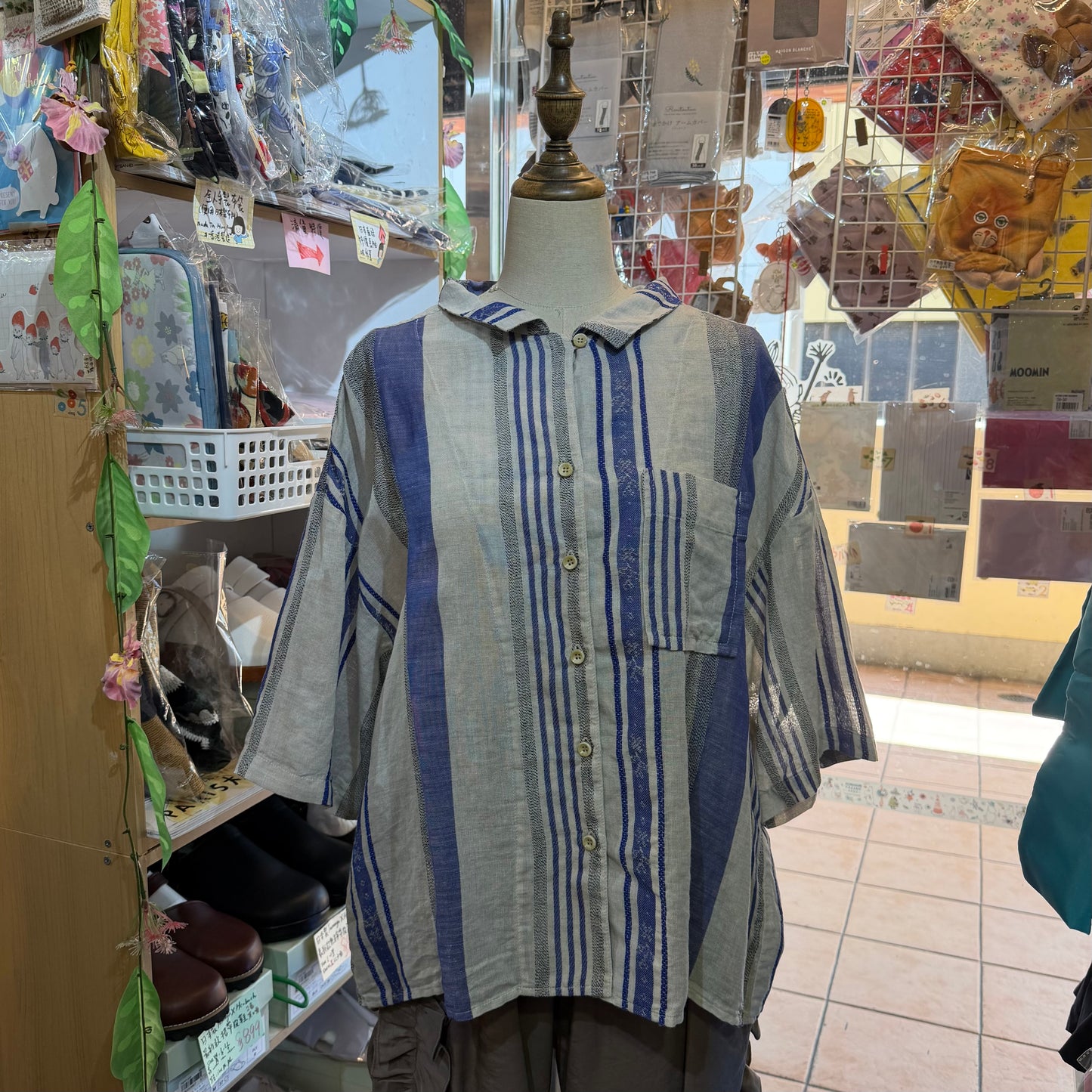 Tumugu Striped Linen Cotton Shirt, made in Japan