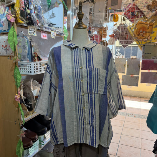 Tumugu Striped Linen Cotton Shirt, made in Japan