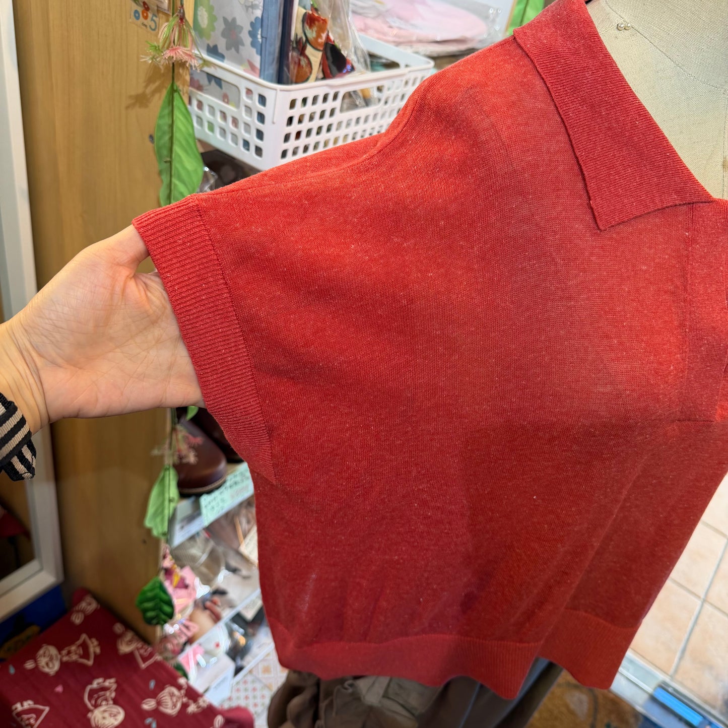 Ichi Red See-through Sheer Polo Shirt