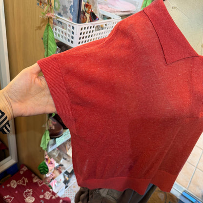 Ichi Red See-through Sheer Polo Shirt