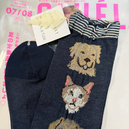 Antipast X Coral & Tusk Cats and Dogs Navy Socks, made in Japan