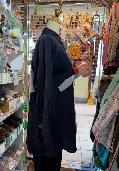 KICK Blue Patchwork Long Army Shirt, made in Japan