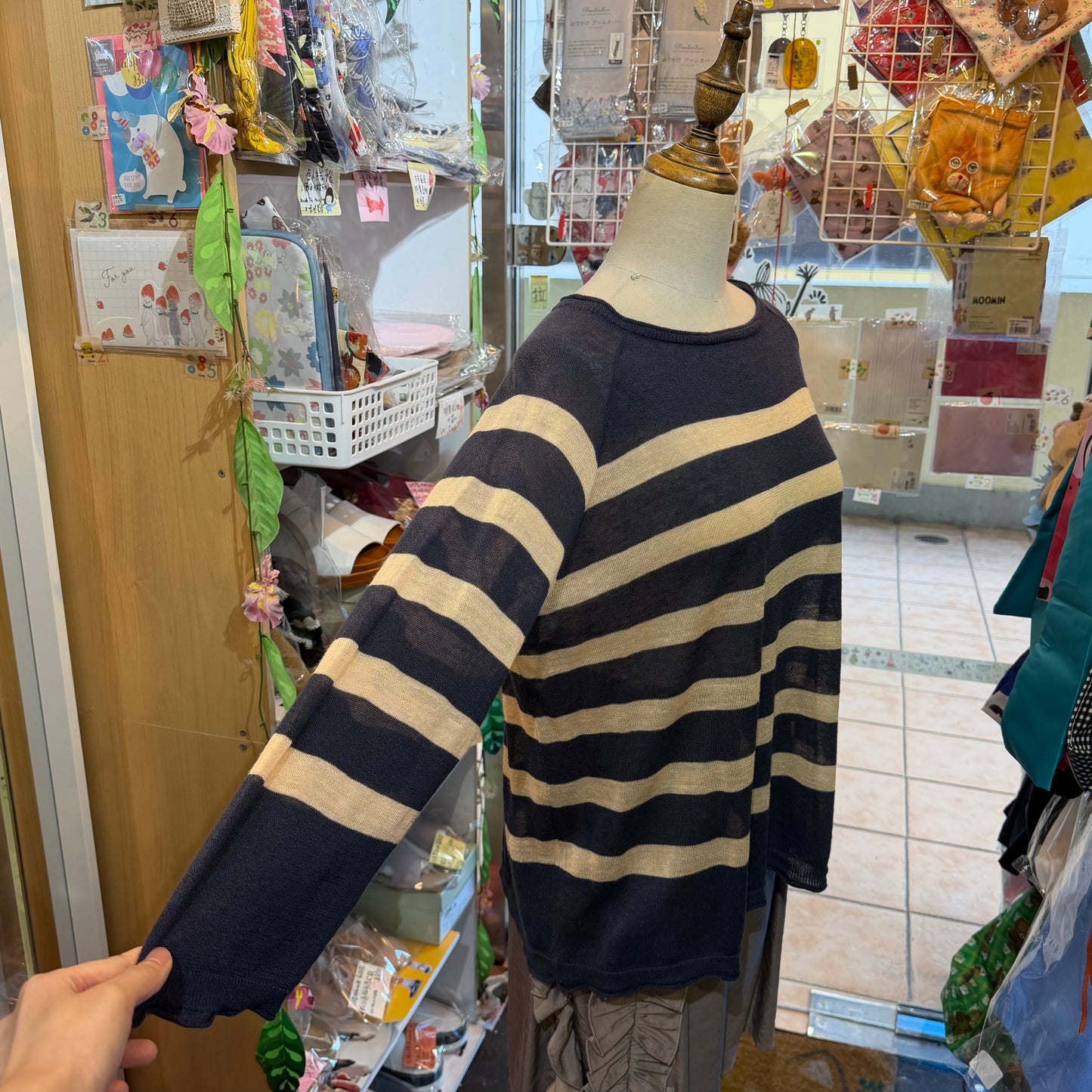 Ichi Blue X Pink Striped Linen-blend Pullover Blouse
