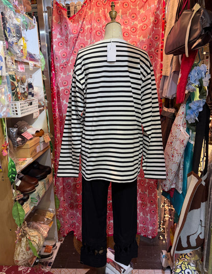 Aug Black x White Striped T-shirt, size 2, made in Japan