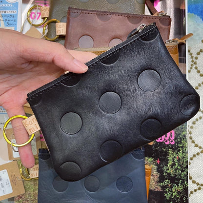 Kanmi Polka Leather Pouch, 6 Colors, made in Japan