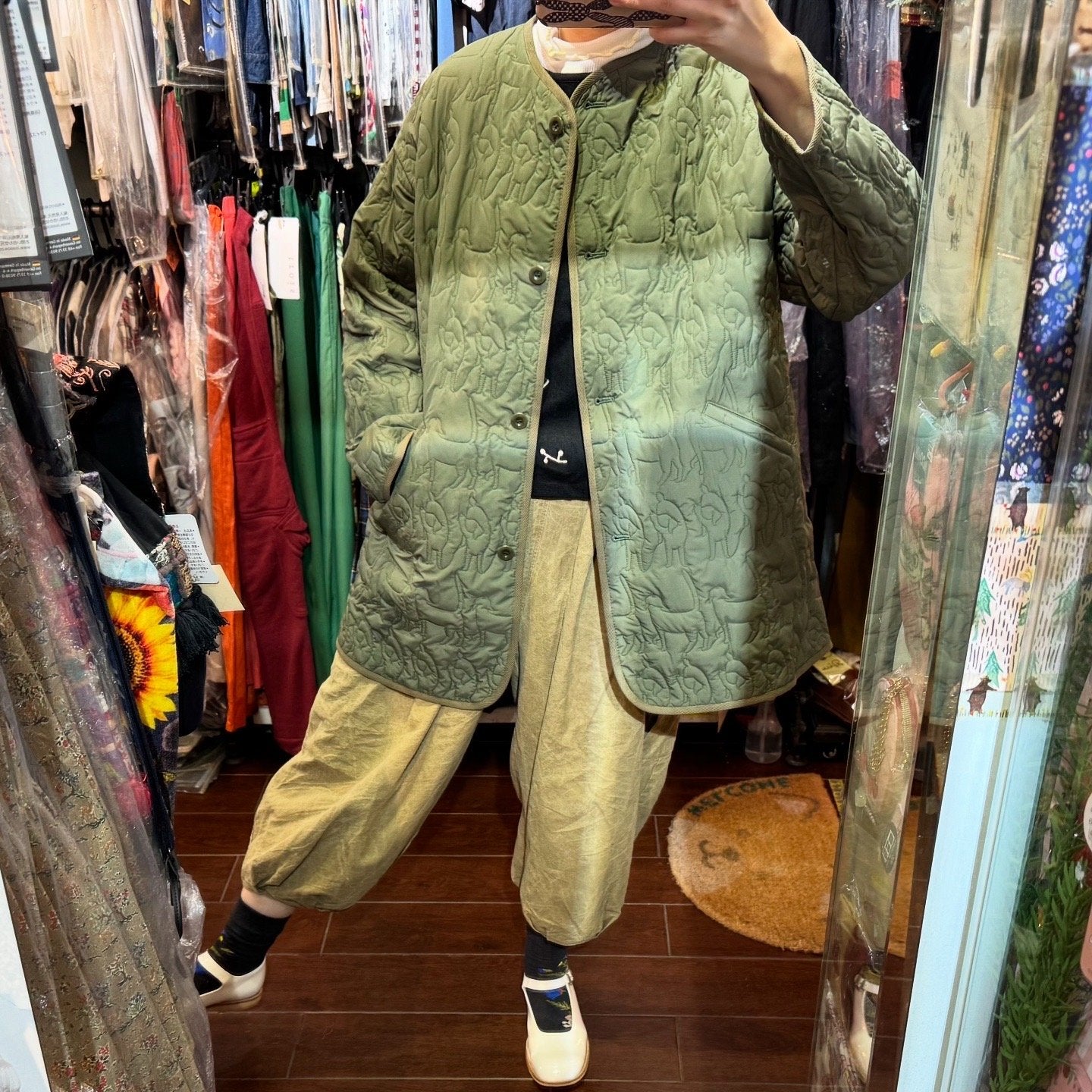 Sale- Haupia Dogs Embroidery Green Coat, made in Japan