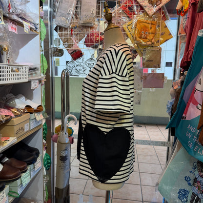 Drowse and yet… Striped Heart T-shirt, made in Japan