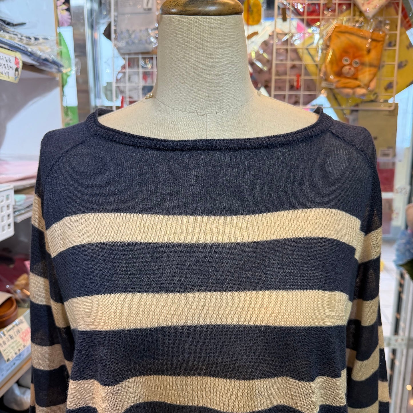 Ichi Blue X Pink Striped Linen-blend Pullover Blouse