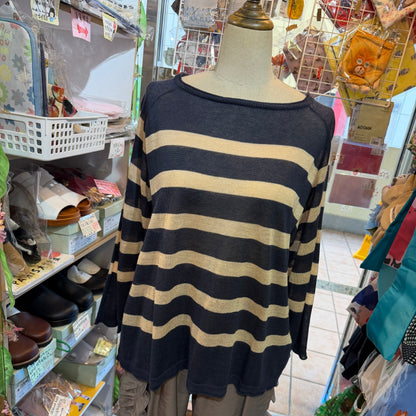 Ichi Blue X Pink Striped Linen-blend Pullover Blouse