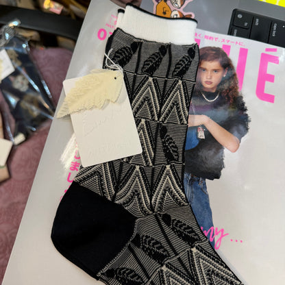 Antipast Leaf Bird Black Socks, made in Japan