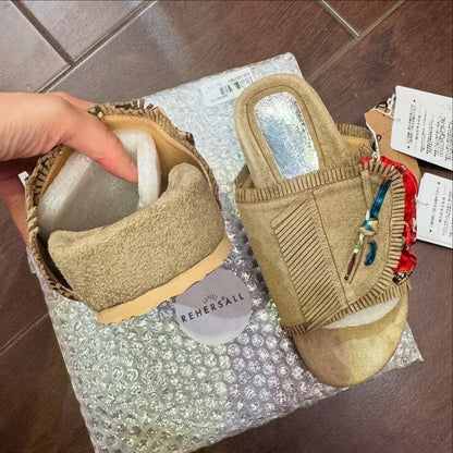 Sale- Rehersall Beige Frill Suede Sandal,Size 23.5, 24cm