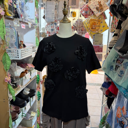 Iki 3D Cupra Embroidery Flower T-shirt, 2 Colors, size S, M, made in Japan