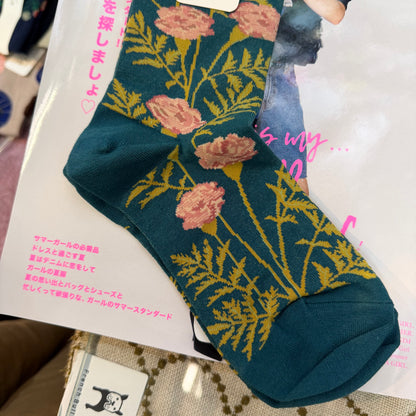 $99 only- ande Floral Green Socks, made in Japan