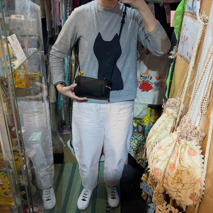 Ampersand Black Leather Cylinder Shoulder Bag, made in Japan