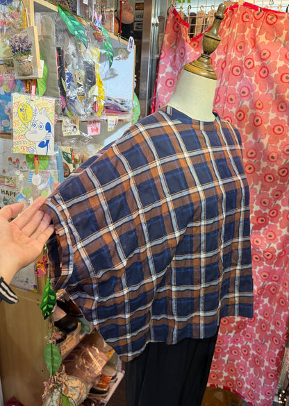 Nachukara Brown Checked Blouse, made in Japan