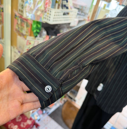 VM Green Striped Hoodie Blouse, made in Japan