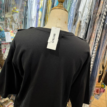 Miyao Ruffles Black T-shirt, made in Japan