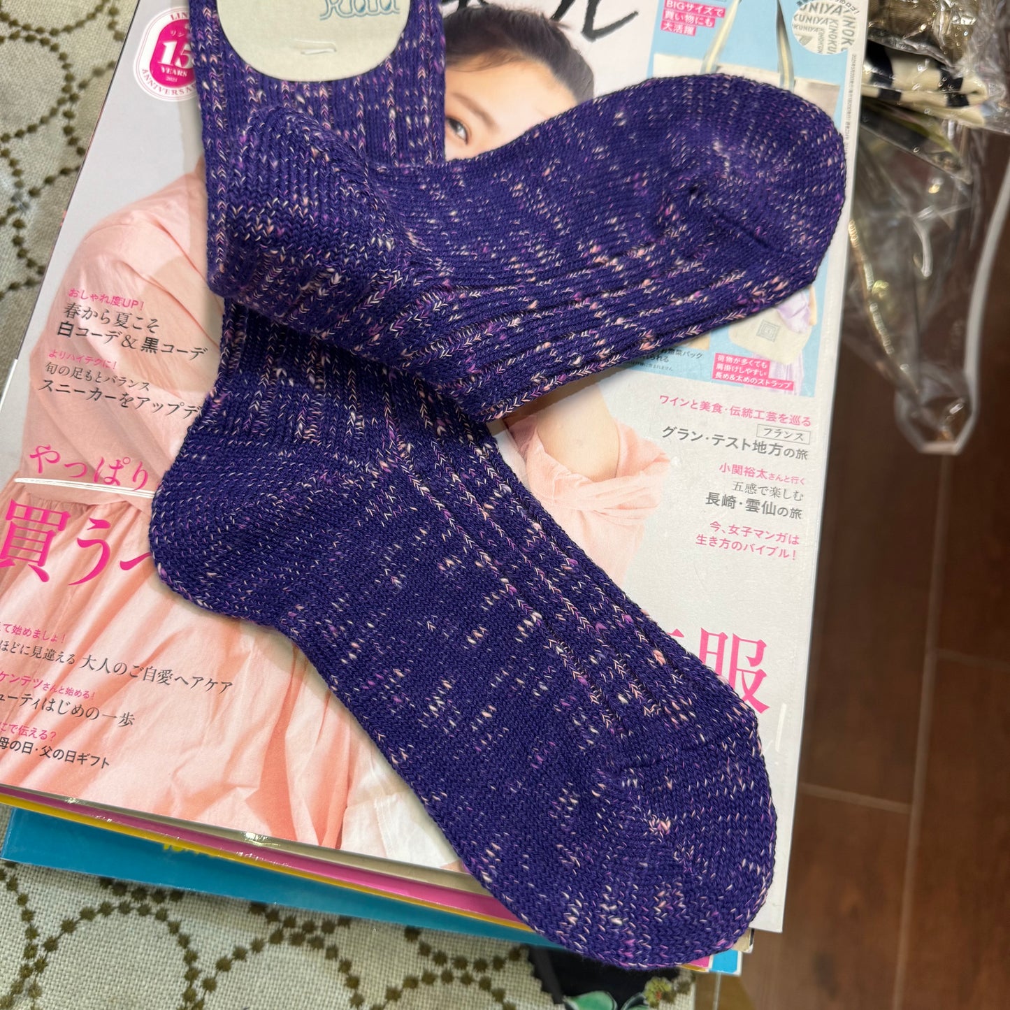 Meri ja kuu Purple KASURI rib Socks, made in Japan