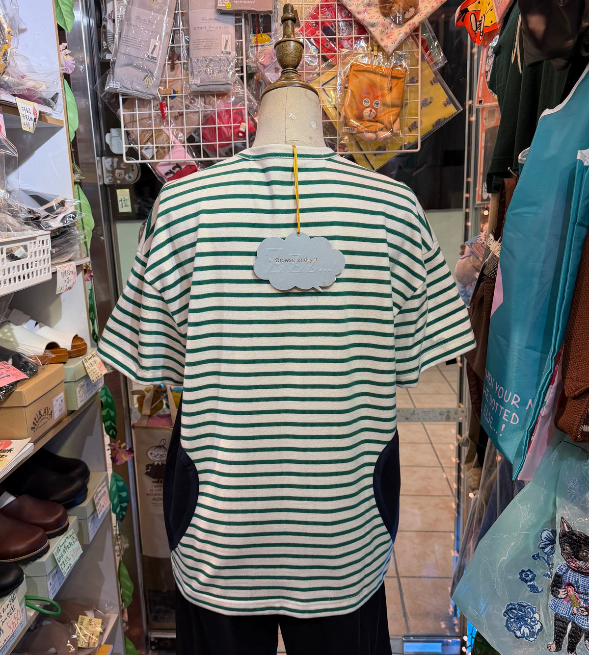 Summer Sale- Drowse and yet… Striped Heart T-shirt, made in Japan