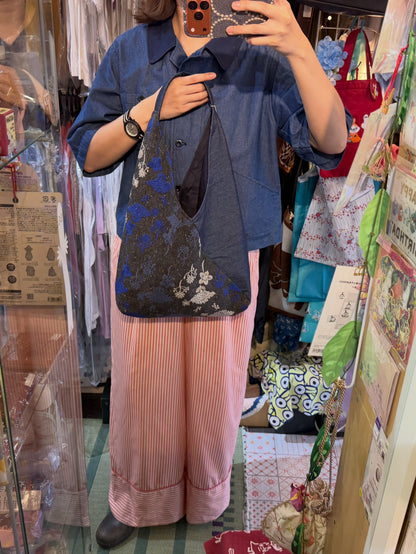 Castle… Embroidery X Denim Japanese Knot Shoulder Bag, made in Japan