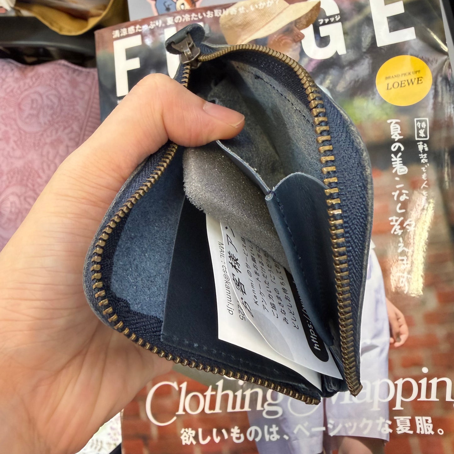 Kanmi Polka Leather Navy Card Holder, made in Japan