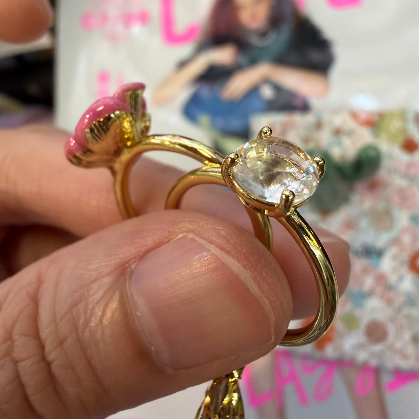 Les Néréides Paris Symphonie Des Fleurs Pink Flower Ring, size 13, imported from the UK