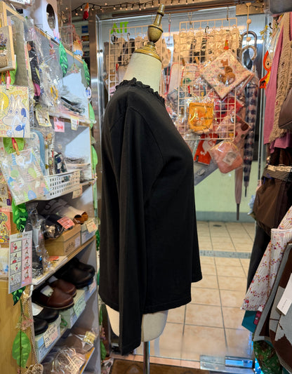 Days Frill Collar Black T-shirt, made in Japan