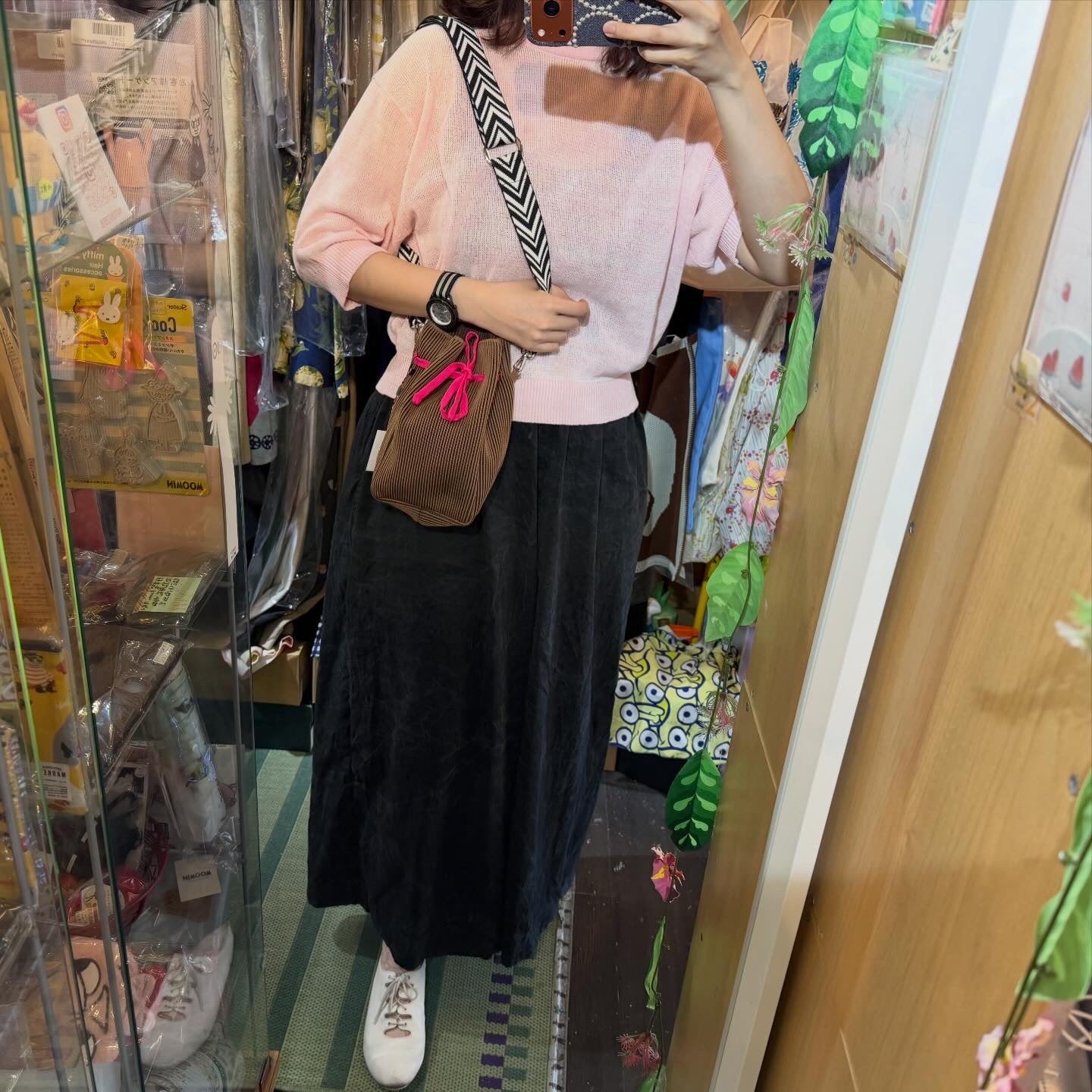 Tricotē Brown Rib Pouch Bag, made in Japan