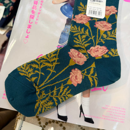 $99 only- ande Floral Green Socks, made in Japan