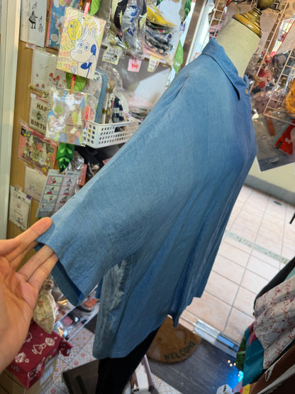 Denier Blue Indigo Dyeing Linen Long Shirt, made in Japan