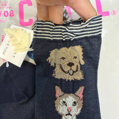 Antipast X Coral & Tusk Cats and Dogs Navy Socks, made in Japan