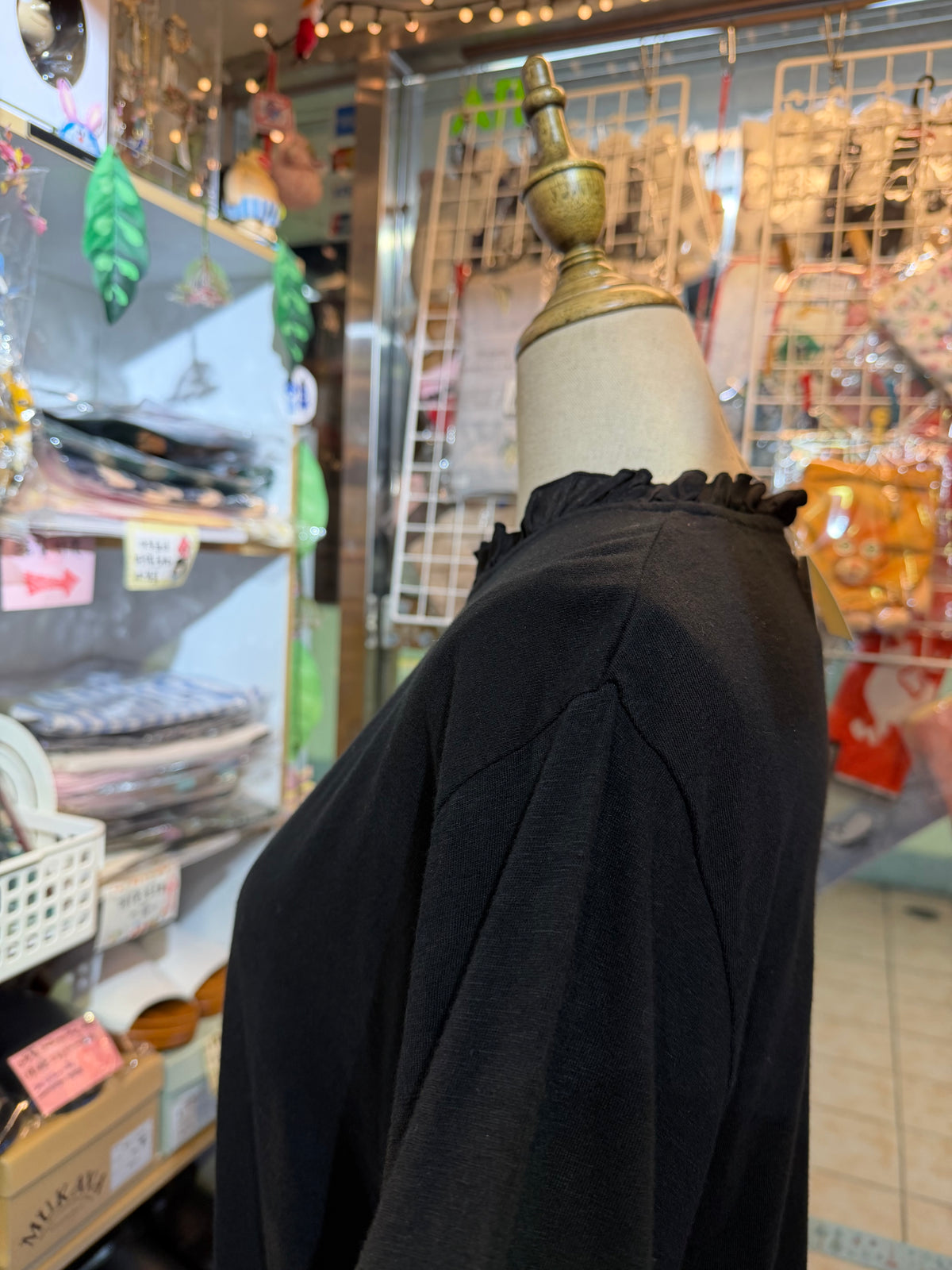 Days Frill Collar Black T-shirt, made in Japan